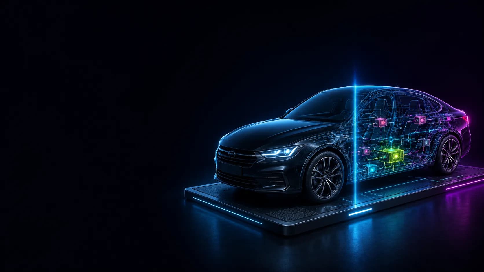 Auto na kontrolní rampě s digitálním skenem