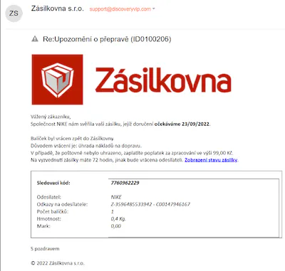 Klasický příklad phishingu, který přijde e-mailem.